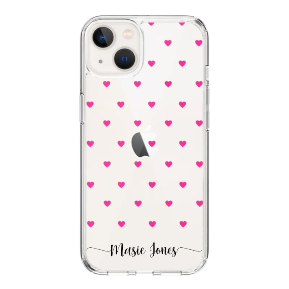 Apple iPhone 15 / Rugged Black Heart Pattern Custom Text, My Name Phone Case - Stylizedd.com