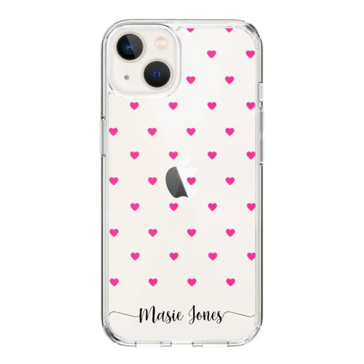 Apple iPhone 15 / Rugged Black Heart Pattern Custom Text, My Name Phone Case - Stylizedd.com