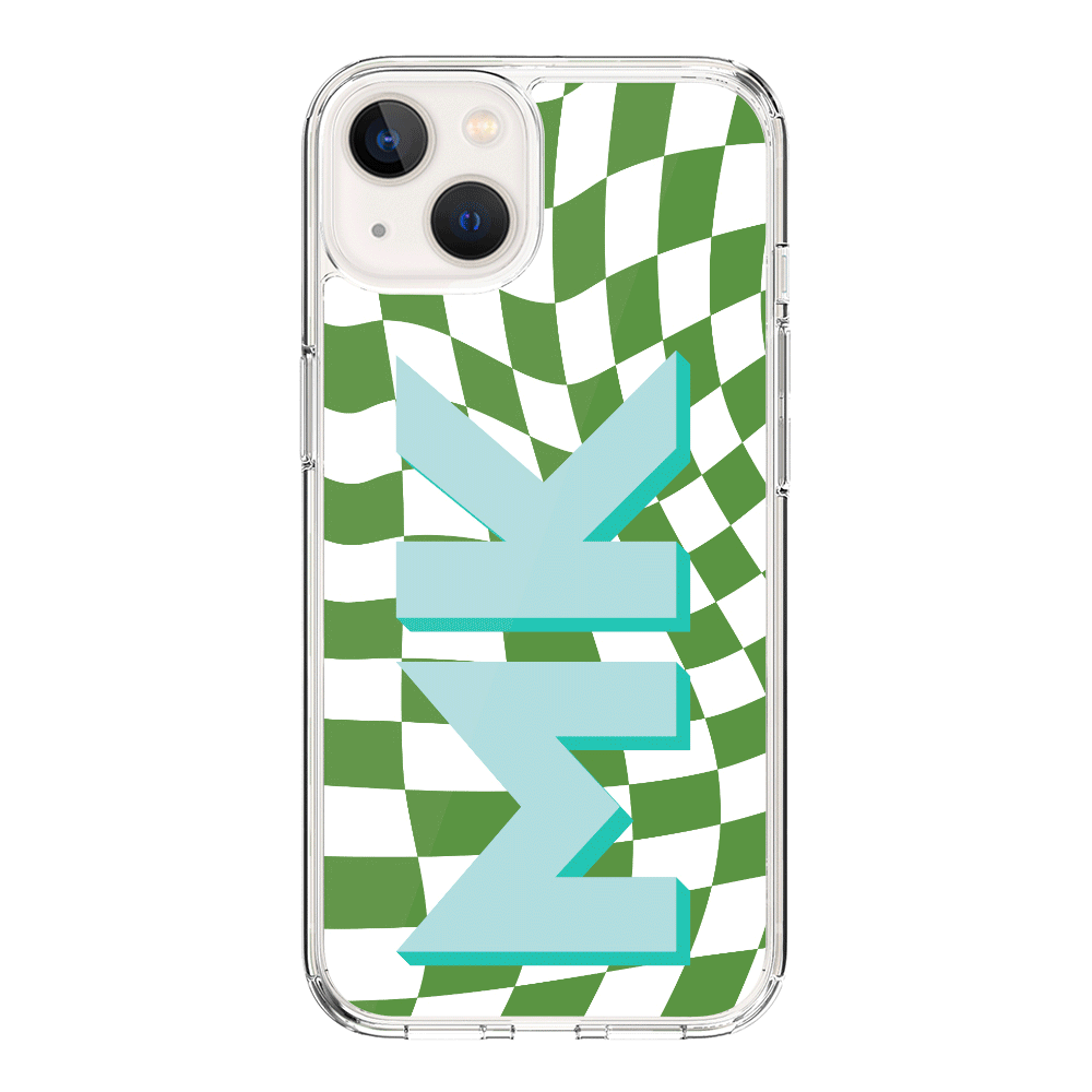 Apple iPhone 15 / Clear Classic Custom Monogram Initial Wavy Checkerboard, Phone Case - Stylizedd.com