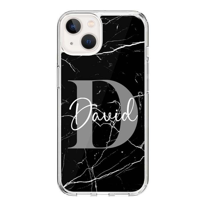 Apple iPhone 15 / Clear Classic Personalized Text Black & White Marble Texture, Phone Case - Stylizedd.com