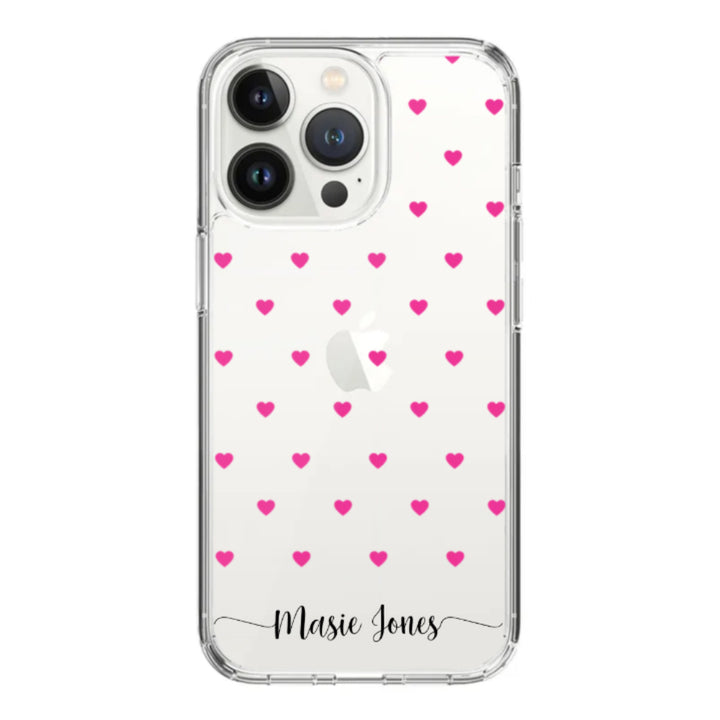 Apple iPhone 15 Pro / Rugged Black Heart Pattern Custom Text, My Name Phone Case - Stylizedd.com