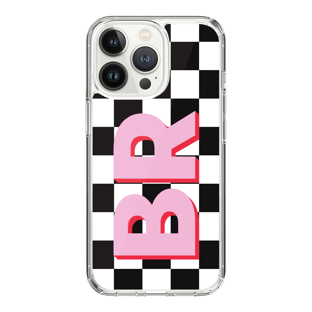 Apple iPhone 15 Pro / Rugged Black Custom Monogram Initial Checkerboard, Phone Case - Stylizedd.com