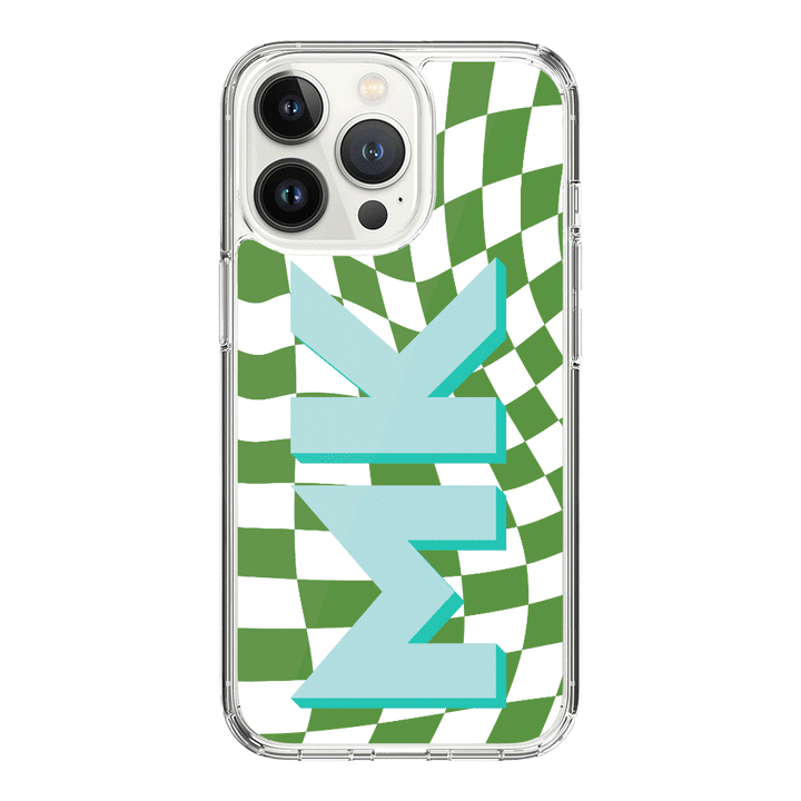Apple iPhone 15 Pro / Clear Classic Custom Monogram Initial Wavy Checkerboard, Phone Case - Stylizedd.com