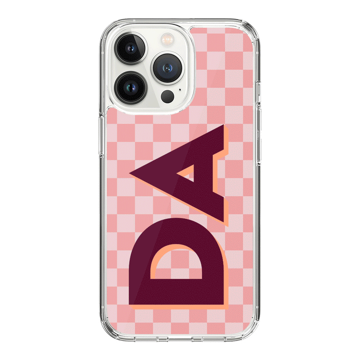 Apple iPhone 15 Pro / Rugged Black Custom Monogram Initial Small Checkerboard, Phone Case - Stylizedd.com