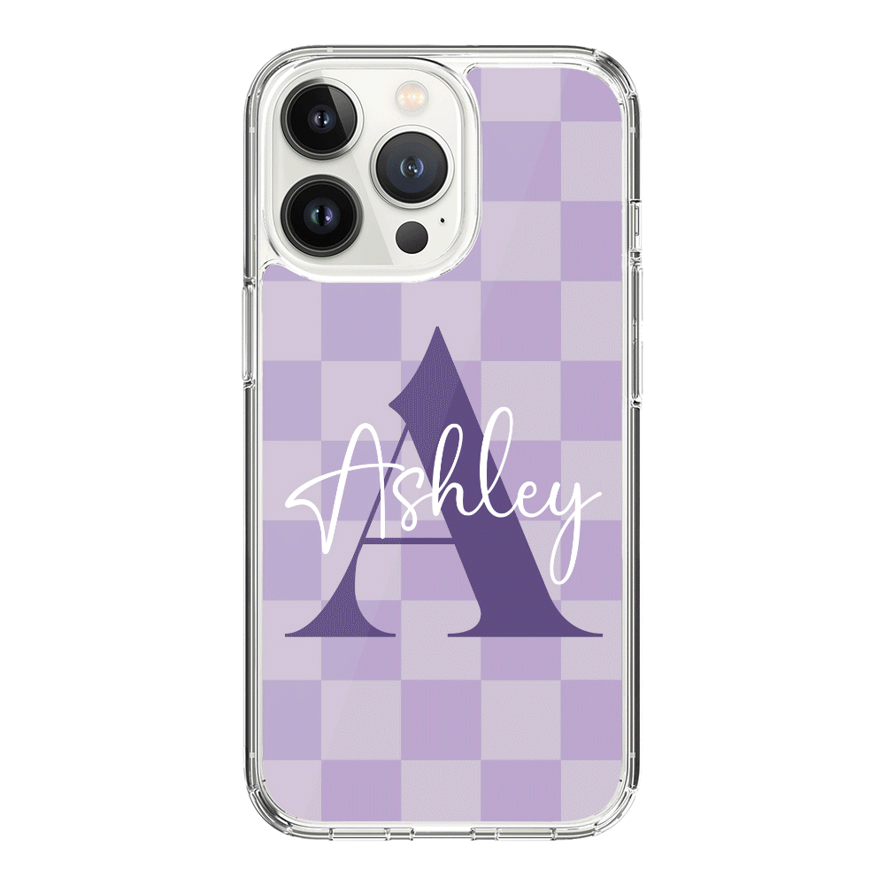 Apple iPhone 15 Pro / Rugged Black Personalized Name Initial Monogram Checkerboard, Phone Case - Stylizedd.com