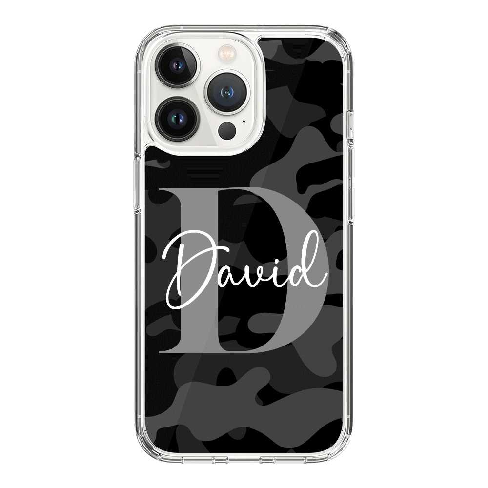 Apple iPhone 15 Pro / Rugged Black Personalized Name Camouflage Military Camo, Phone case - Stylizedd.com