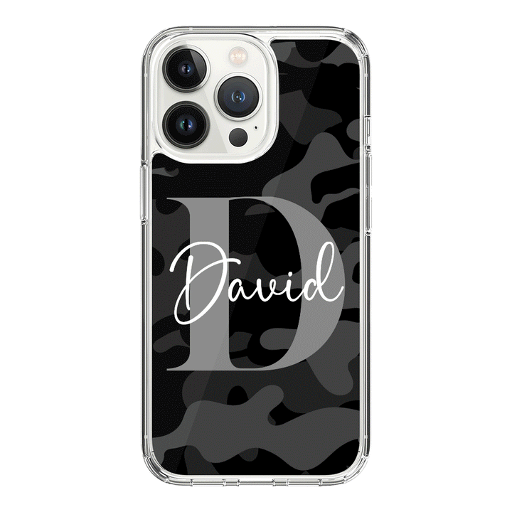 Apple iPhone 15 Pro / Rugged Black Personalized Name Camouflage Military Camo, Phone case - Stylizedd.com