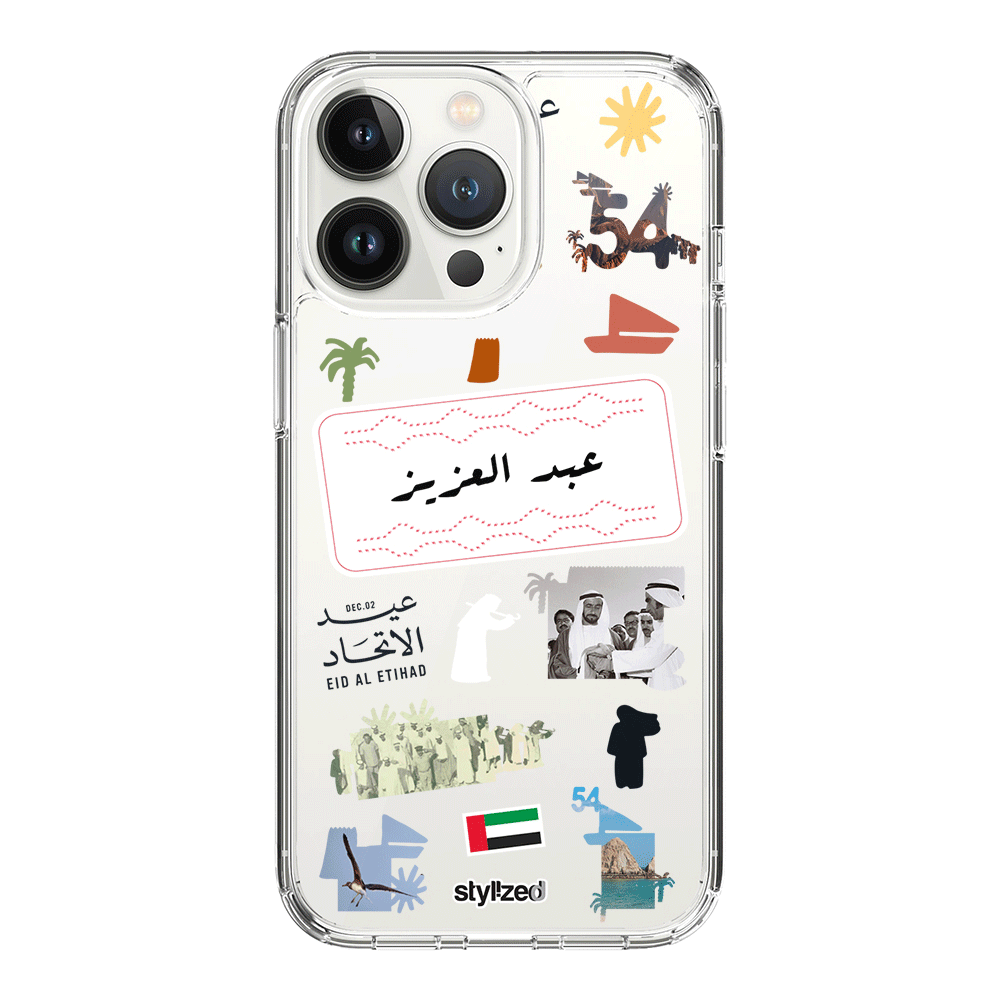Apple iPhone 15 Pro / Clear Classic Custom Eid Al Etihad 54 National Day Sticker, Phone Case - Stylizedd.com