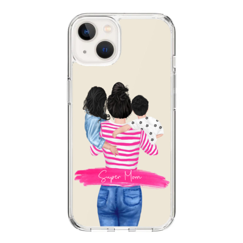 Apple iPhone 15 Plus / Rugged Black Custom Clipart Text Mother Son & Daughter Phone Case - Stylizedd.com