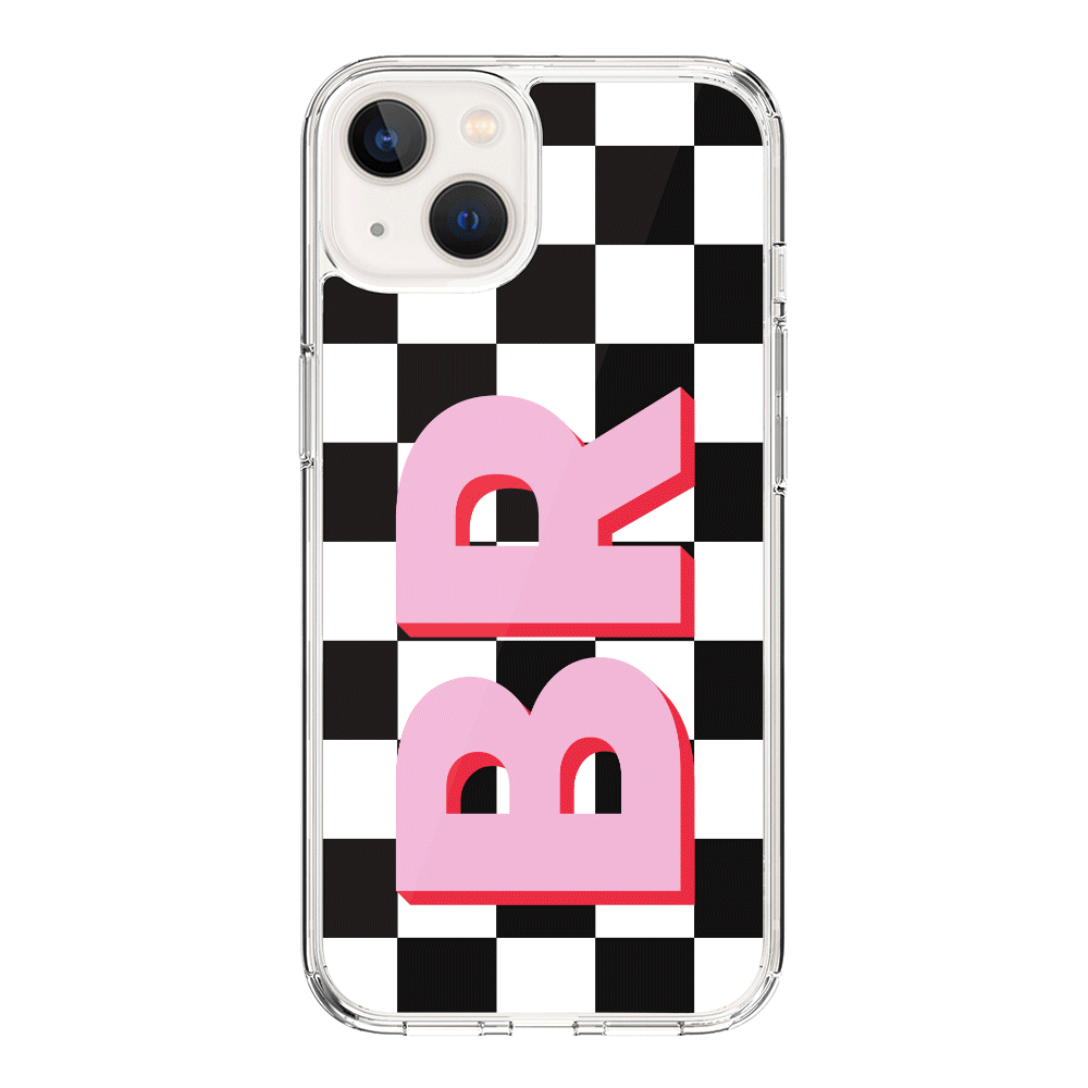 Apple iPhone 15 Plus / Rugged Black Custom Monogram Initial Checkerboard, Phone Case - Stylizedd.com