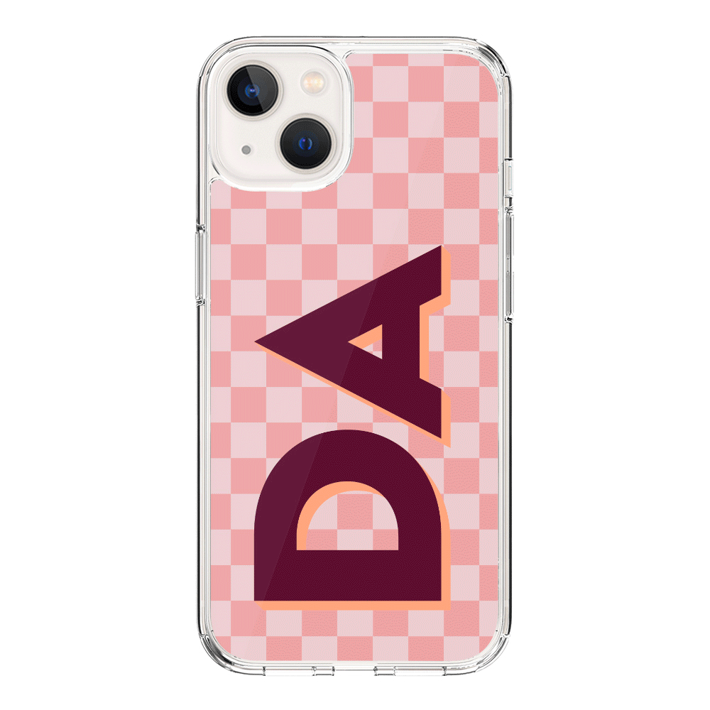 Apple iPhone 15 Plus / Rugged Black Custom Monogram Initial Small Checkerboard, Phone Case - Stylizedd.com