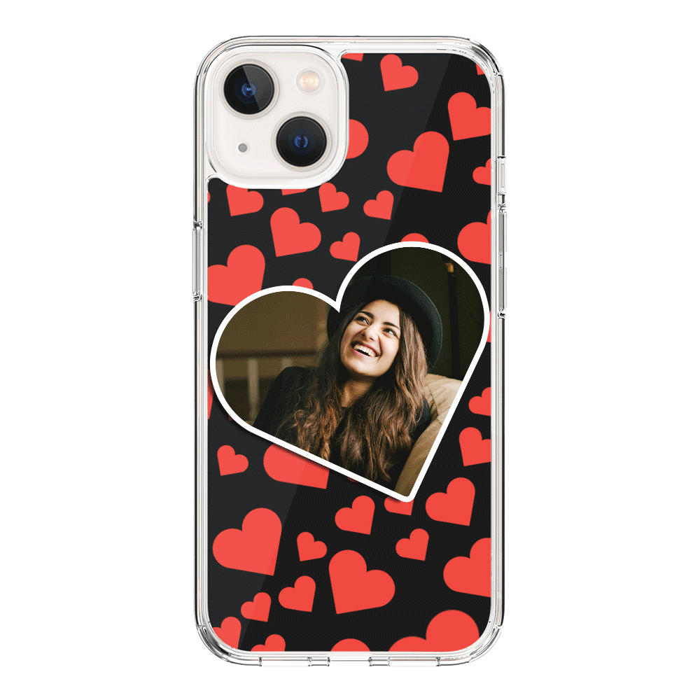 Apple iPhone 15 Plus / Rugged Black Custom Photo Heart shaped, Phone Case - Stylizedd.com