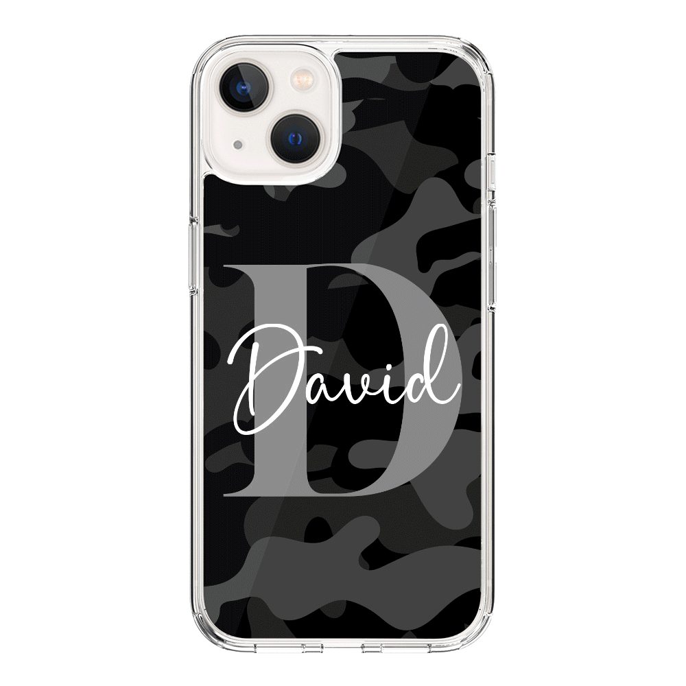 Apple iPhone 15 Plus / Rugged Black Personalized Name Camouflage Military Camo, Phone case - Stylizedd.com
