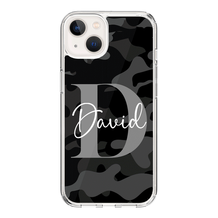 Apple iPhone 15 Plus / Rugged Black Personalized Name Camouflage Military Camo, Phone case - Stylizedd.com