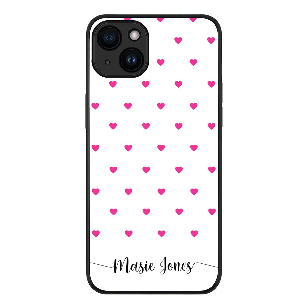 Apple iPhone 15 Plus / Tough Pro Heart Pattern Custom Text, My Name Phone Case - Stylizedd.com