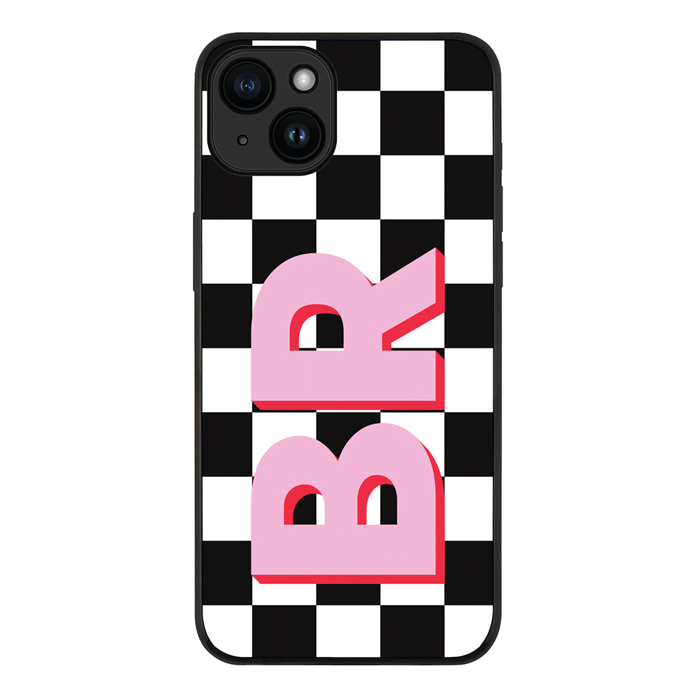 Apple iPhone 15 Plus / Tough Pro Custom Monogram Initial Checkerboard, Phone Case - Stylizedd.com