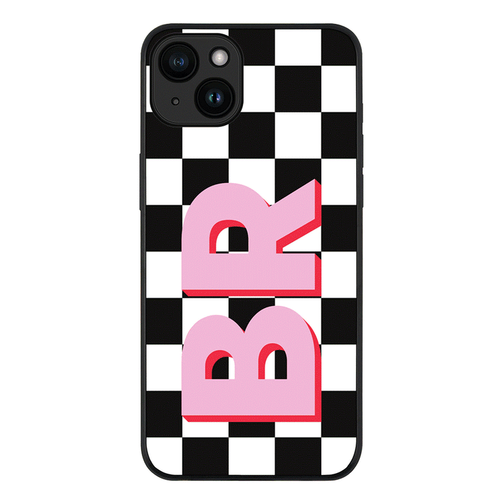Apple iPhone 15 Plus / Tough Pro Custom Monogram Initial Checkerboard, Phone Case - Stylizedd.com