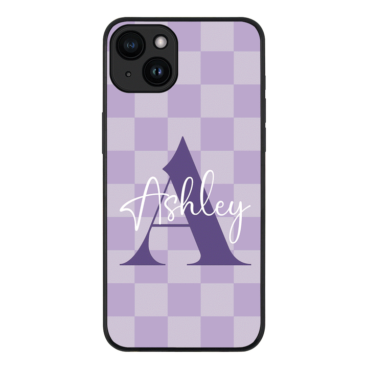 Apple iPhone 15 Plus / Tough Pro Personalized Name Initial Monogram Checkerboard, Phone Case - Stylizedd.com