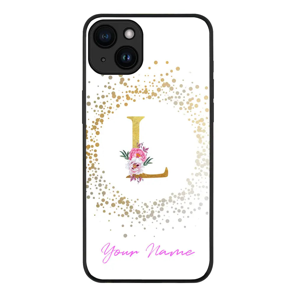 Apple iPhone 15 Plus / Rugged Black Floral Initial Phone Case - Stylizedd.com