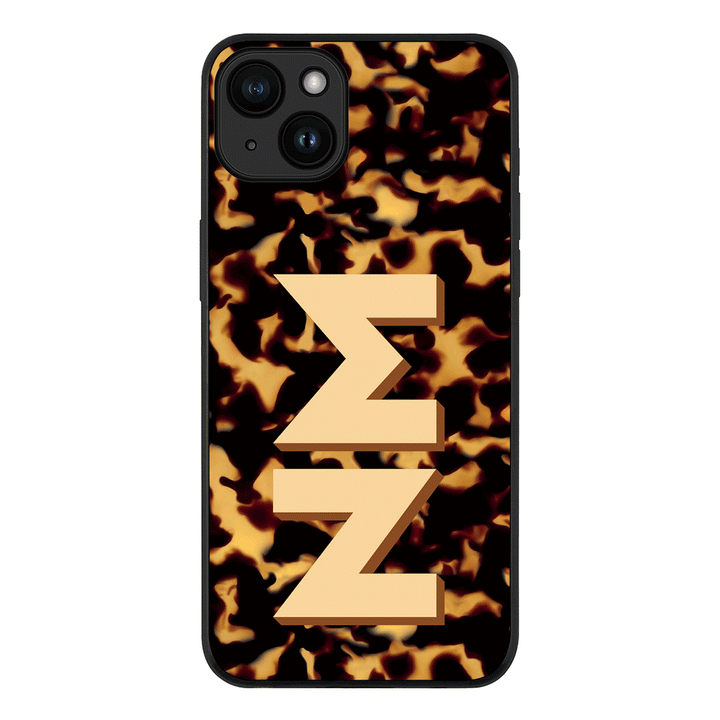 Apple iPhone 15 Plus / Rugged Black Custom Monogram 3D Text Luxury Tortoise Shell Pattern, Phone Case - Stylizedd.com