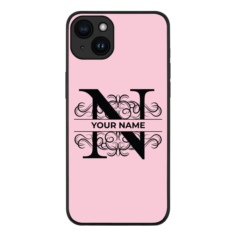 Apple iPhone 15 Plus / Rugged Black Split Floral Initial Phone Case - Stylizedd.com