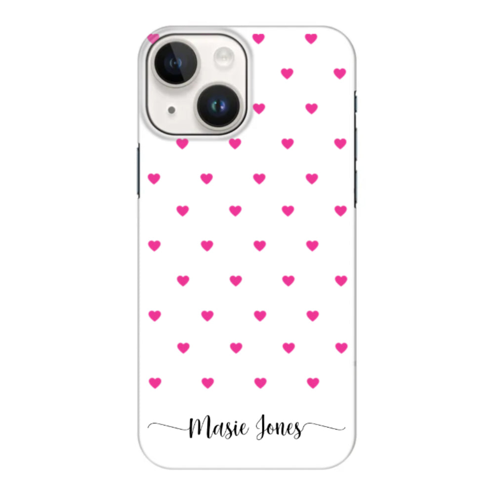 Apple iPhone 15 Plus / Clear Classic Heart Pattern Custom Text, My Name Phone Case - Stylizedd.com