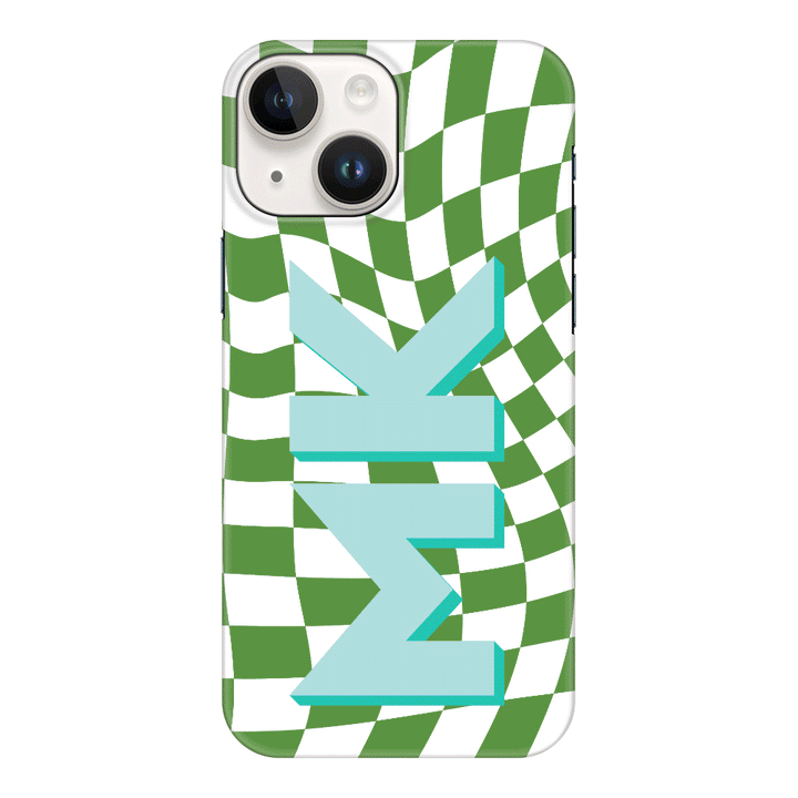 Apple iPhone 15 Plus / Snap Classic Custom Monogram Initial Wavy Checkerboard, Phone Case - Stylizedd.com