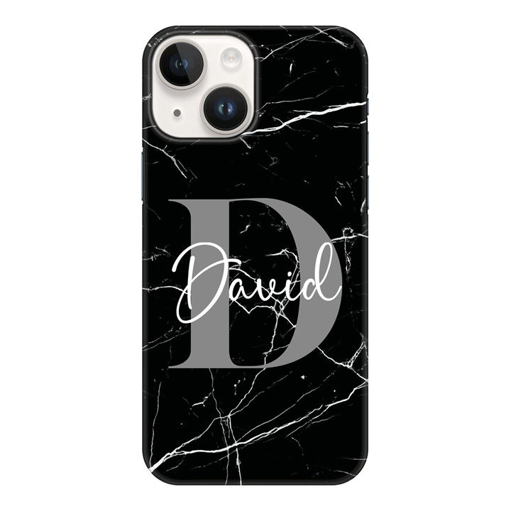 Apple iPhone 15 Plus / Snap Classic Personalized Text Black & White Marble Texture, Phone Case - Stylizedd.com