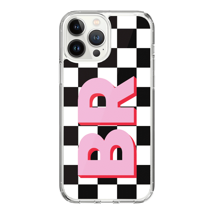 Apple iPhone 15 Pro Max / Rugged Black Custom Monogram Initial Checkerboard, Phone Case - Stylizedd.com