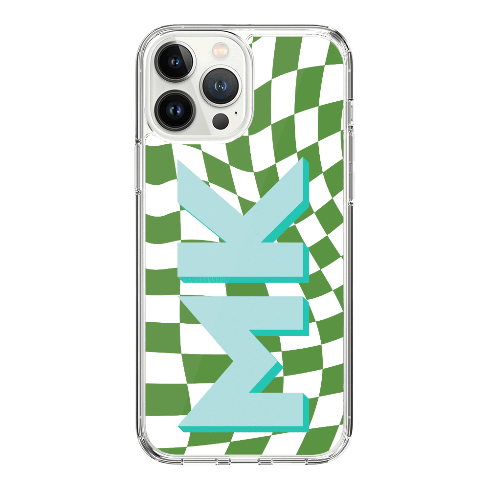 Apple iPhone 15 Pro Max / Clear Classic Custom Monogram Initial Wavy Checkerboard, Phone Case - Stylizedd.com