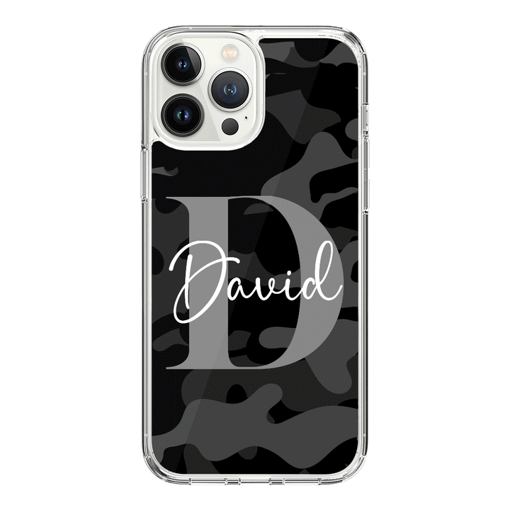 Apple iPhone 15 Pro Max / Clear Classic Personalized Name Camouflage Military Camo, Phone case - Stylizedd.com