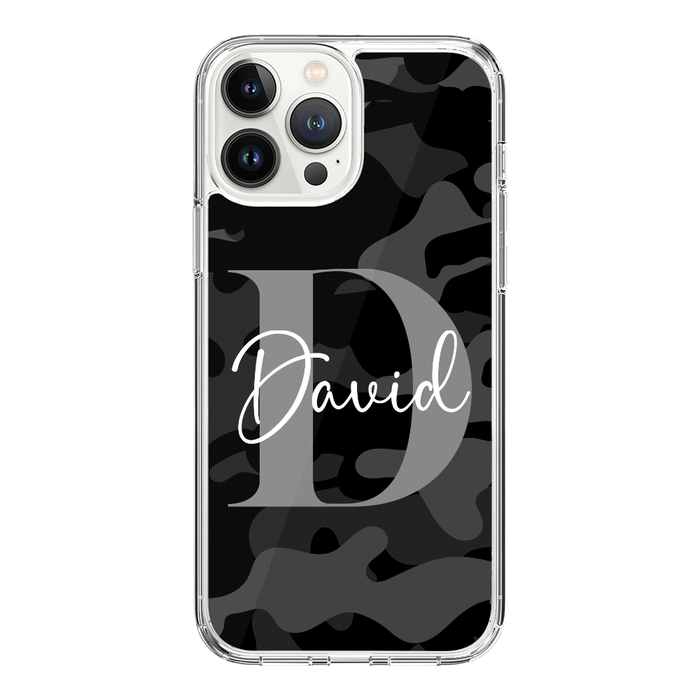 Apple iPhone 15 Pro Max / Rugged Black Personalized Name Camouflage Military Camo, Phone case - Stylizedd.com