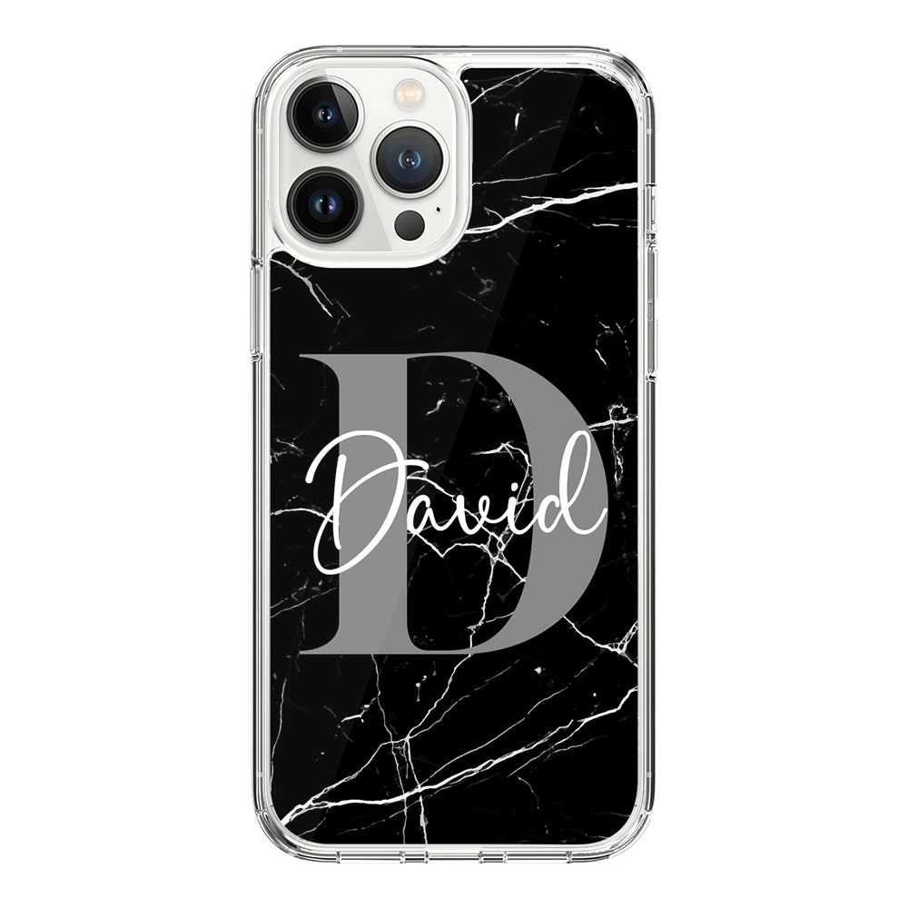 Apple iPhone 15 Pro Max / Clear Classic Personalized Text Black & White Marble Texture, Phone Case - Stylizedd.com