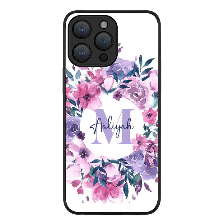 Apple iPhone 15 Pro Max / Rugged Black Custom Monogram Floral Flower Initial Name & Letter, Phone Case - Stylizedd.com