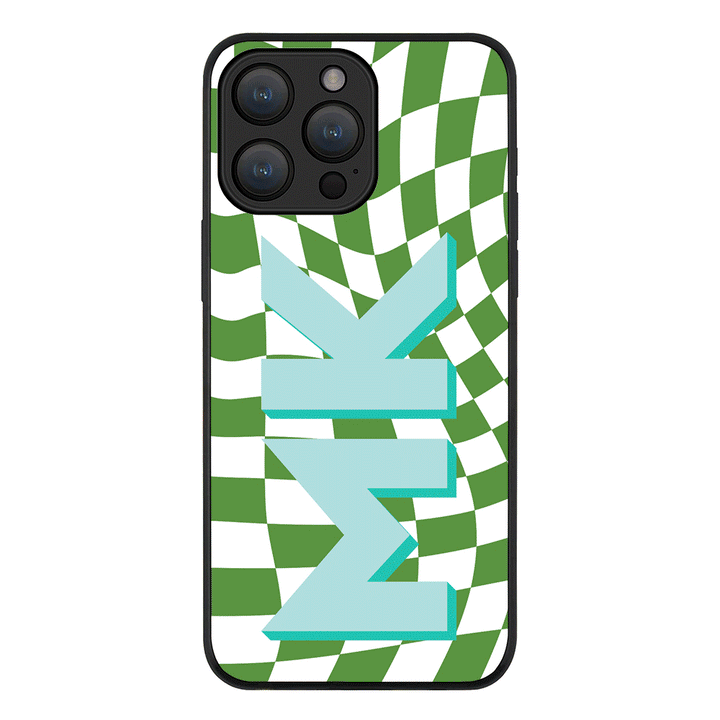 Apple iPhone 15 Pro Max / Rugged Black Custom Monogram Initial Wavy Checkerboard, Phone Case - Stylizedd.com