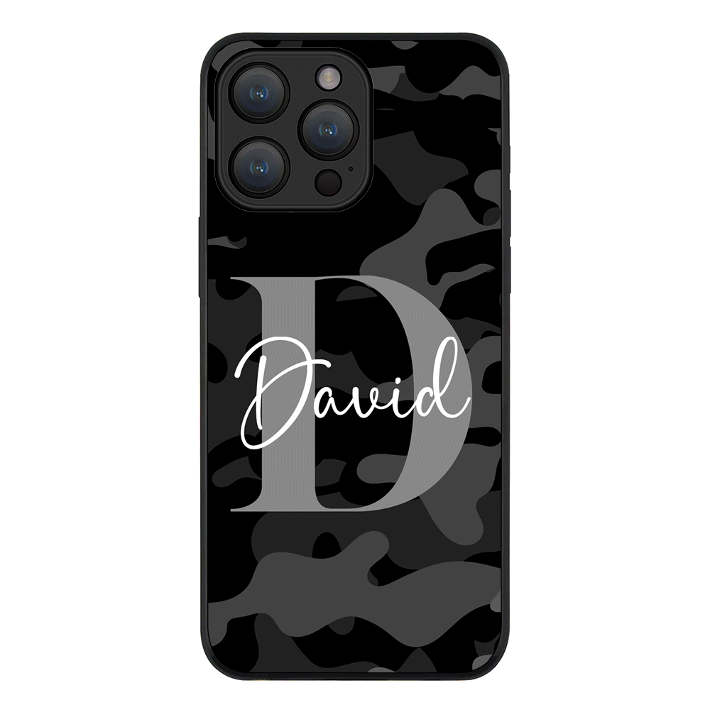 Apple iPhone 15 Pro Max / Rugged Black Personalized Name Camouflage Military Camo, Phone case - Stylizedd.com