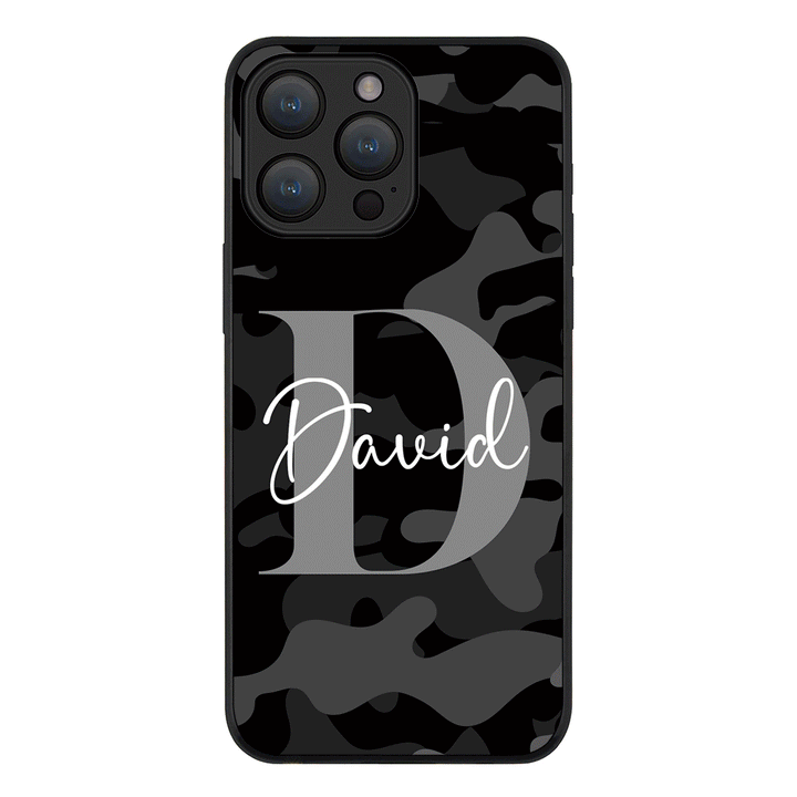 Apple iPhone 15 Pro Max / Rugged Black Personalized Name Camouflage Military Camo, Phone case - Stylizedd.com