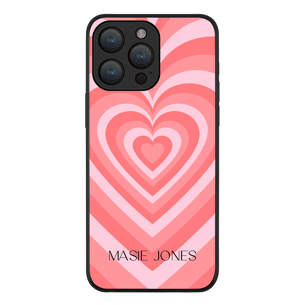 Apple iPhone 15 Pro Max / Rugged Black Personalized Name Retro Hearts, Phone Case - Stylizedd.com