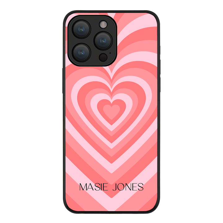 Apple iPhone 15 Pro Max / Rugged Black Personalized Name Retro Hearts, Phone Case - Stylizedd.com