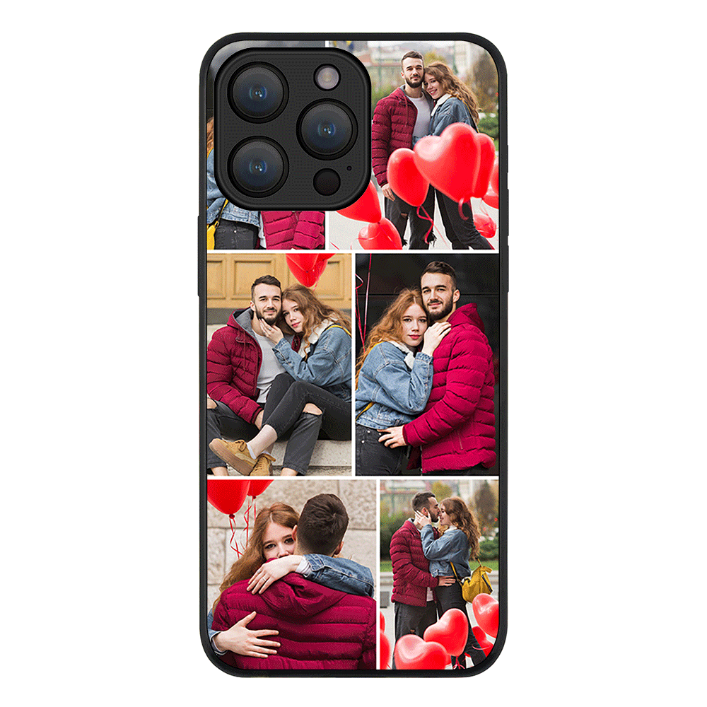 Apple iPhone 15 Pro Max / Rugged Black Personalised Valentine Photo Collage Grid, Phone Case - Stylizedd.com