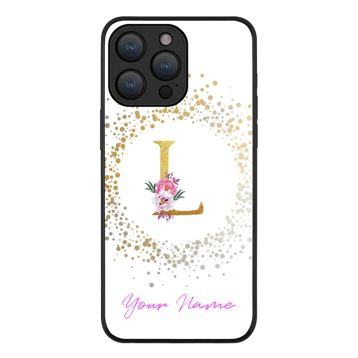 Apple iPhone 15 Pro Max / Rugged Black Floral Initial Phone Case - Stylizedd.com