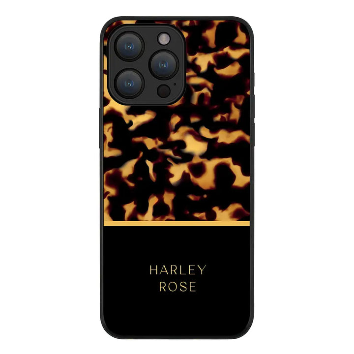 Apple iPhone 15 Pro Max / Rugged Black Personalized Text Luxury Tortoise Shell Pattern, Phone Case - Stylizedd.com