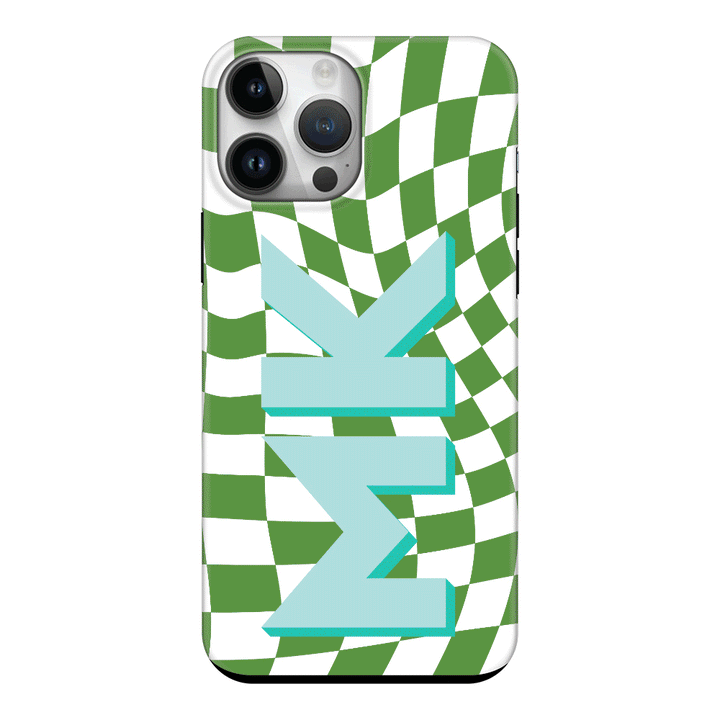 Apple iPhone 15 Pro Max / Tough Pro Custom Monogram Initial Wavy Checkerboard, Phone Case - Stylizedd.com