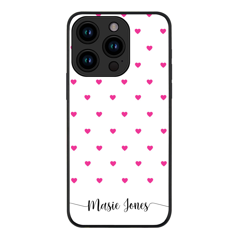 Apple iPhone 15 Pro / Tough Pro Heart Pattern Custom Text, My Name Phone Case - Stylizedd.com
