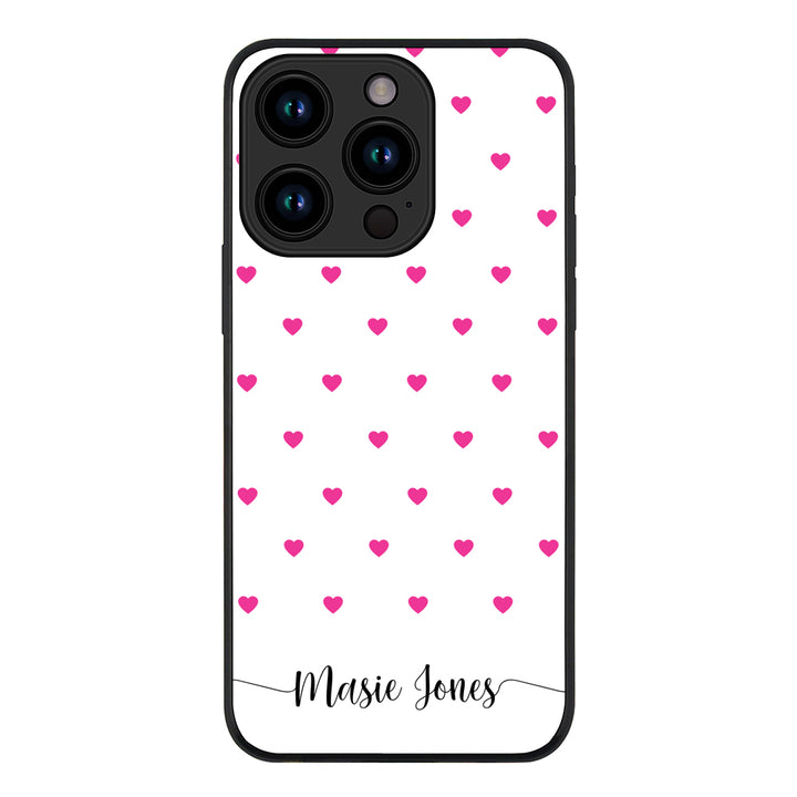 Apple iPhone 15 Pro / Tough Pro Heart Pattern Custom Text, My Name Phone Case - Stylizedd.com