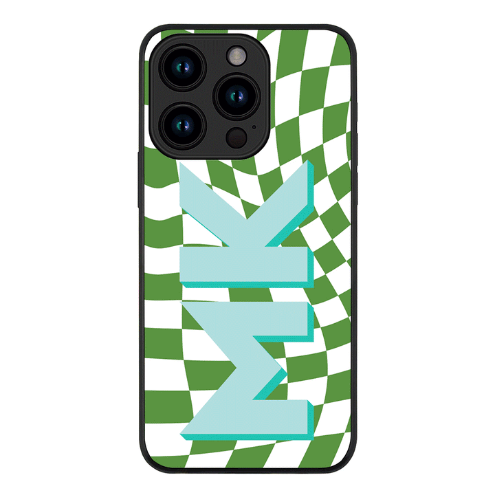 Apple iPhone 15 Pro / Rugged Black Custom Monogram Initial Wavy Checkerboard, Phone Case - Stylizedd.com
