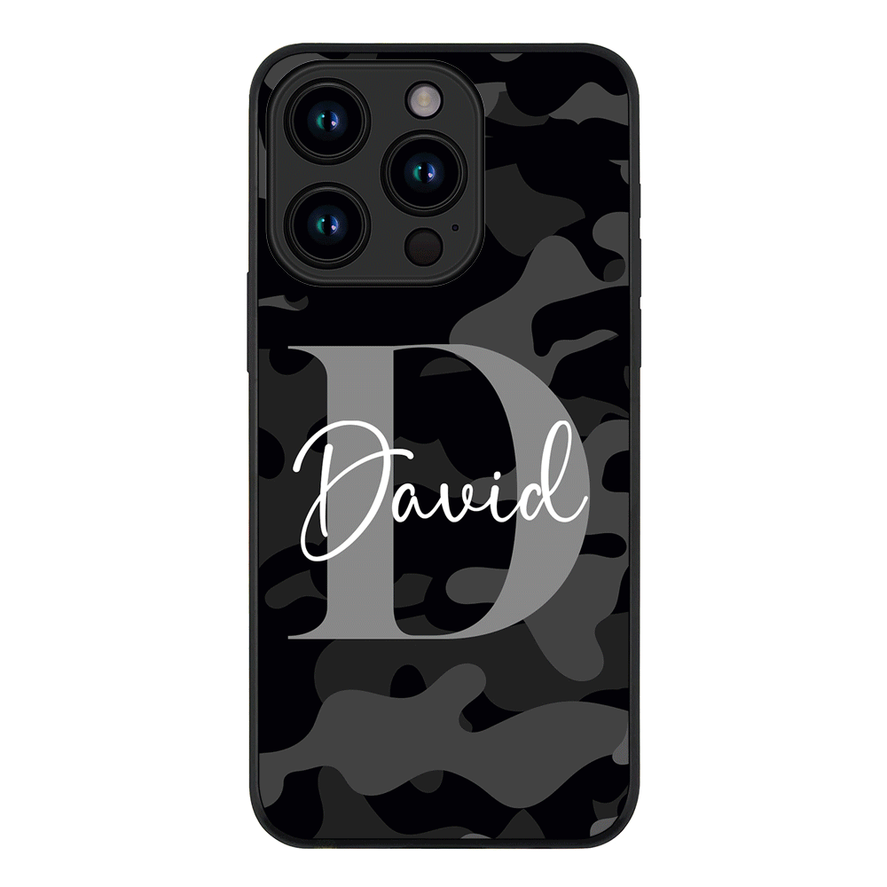 Apple iPhone 15 Pro / Rugged Black Personalized Name Camouflage Military Camo, Phone case - Stylizedd.com