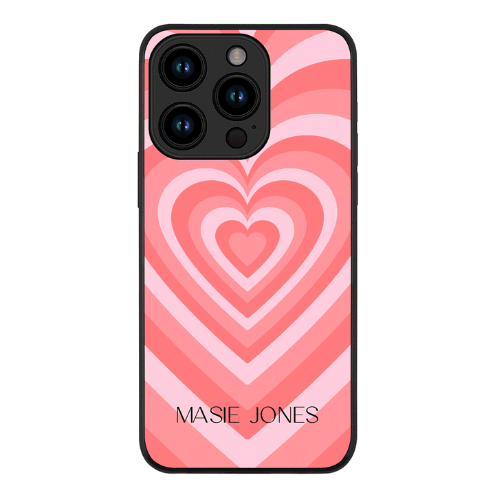 Apple iPhone 15 Pro / Rugged Black Personalized Name Retro Hearts, Phone Case - Stylizedd.com