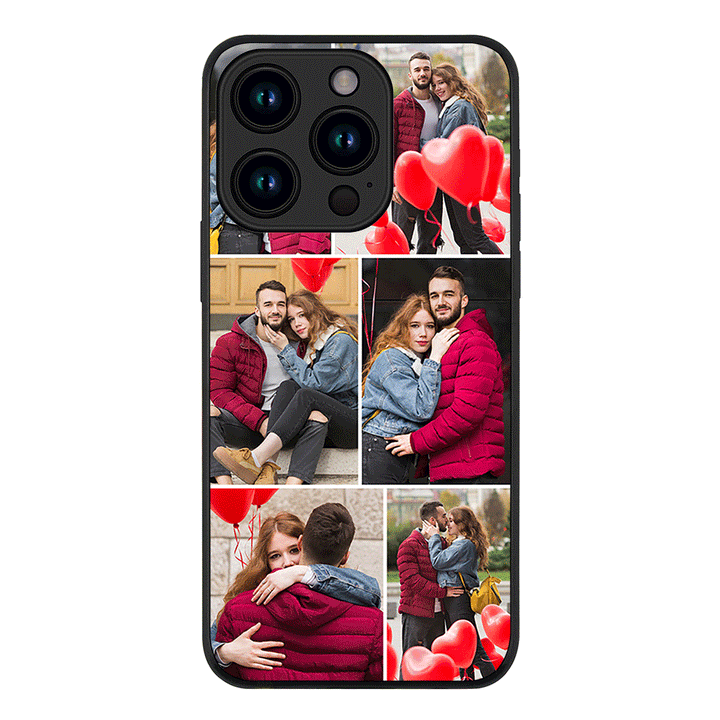 Apple iPhone 15 Pro / Rugged Black Personalised Valentine Photo Collage Grid, Phone Case - Stylizedd.com