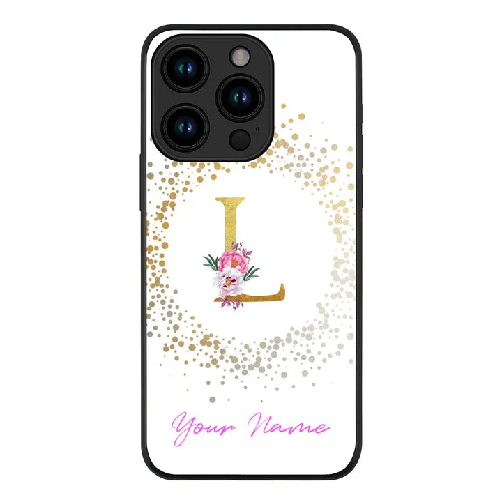 Apple iPhone 15 Pro / Rugged Black Floral Initial Phone Case - Stylizedd.com